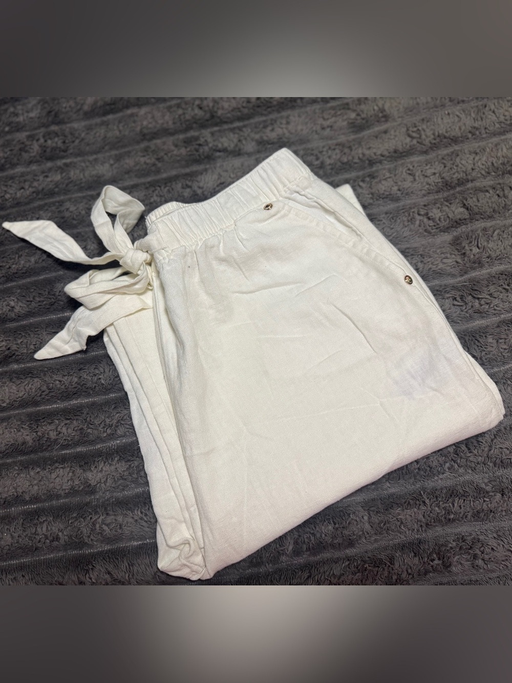 Michael Kors Cream Drawstring Linen Joggers